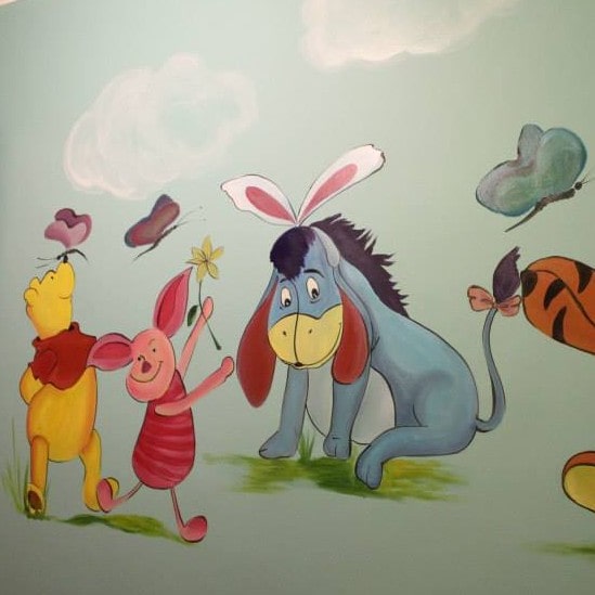 Mural painting kid dormitory with Winnie The Pooh