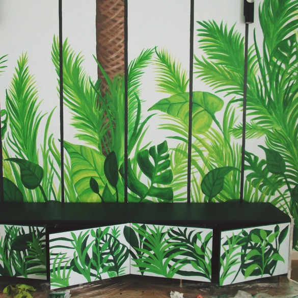 Mural painting in home with palms