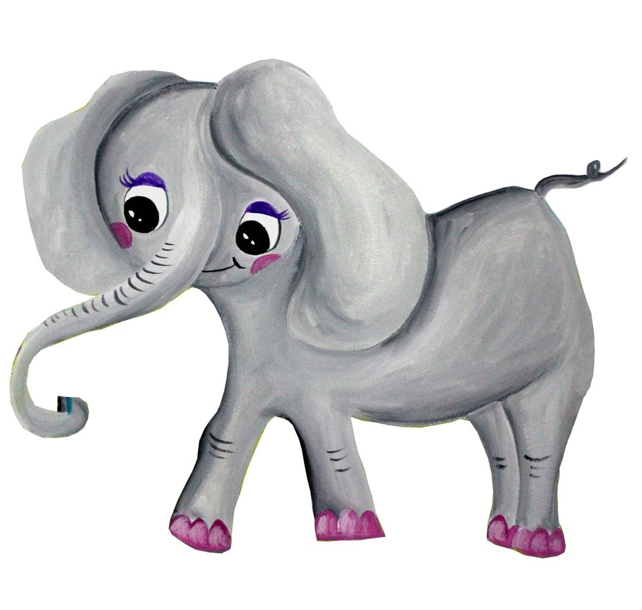 Illustration with a baby girl elephant
